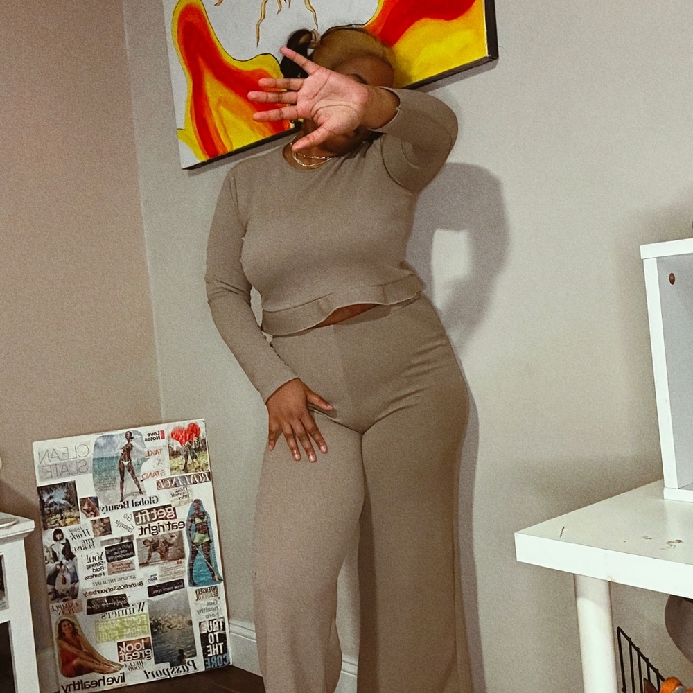 Boohoo Tan Peplum Pajamas